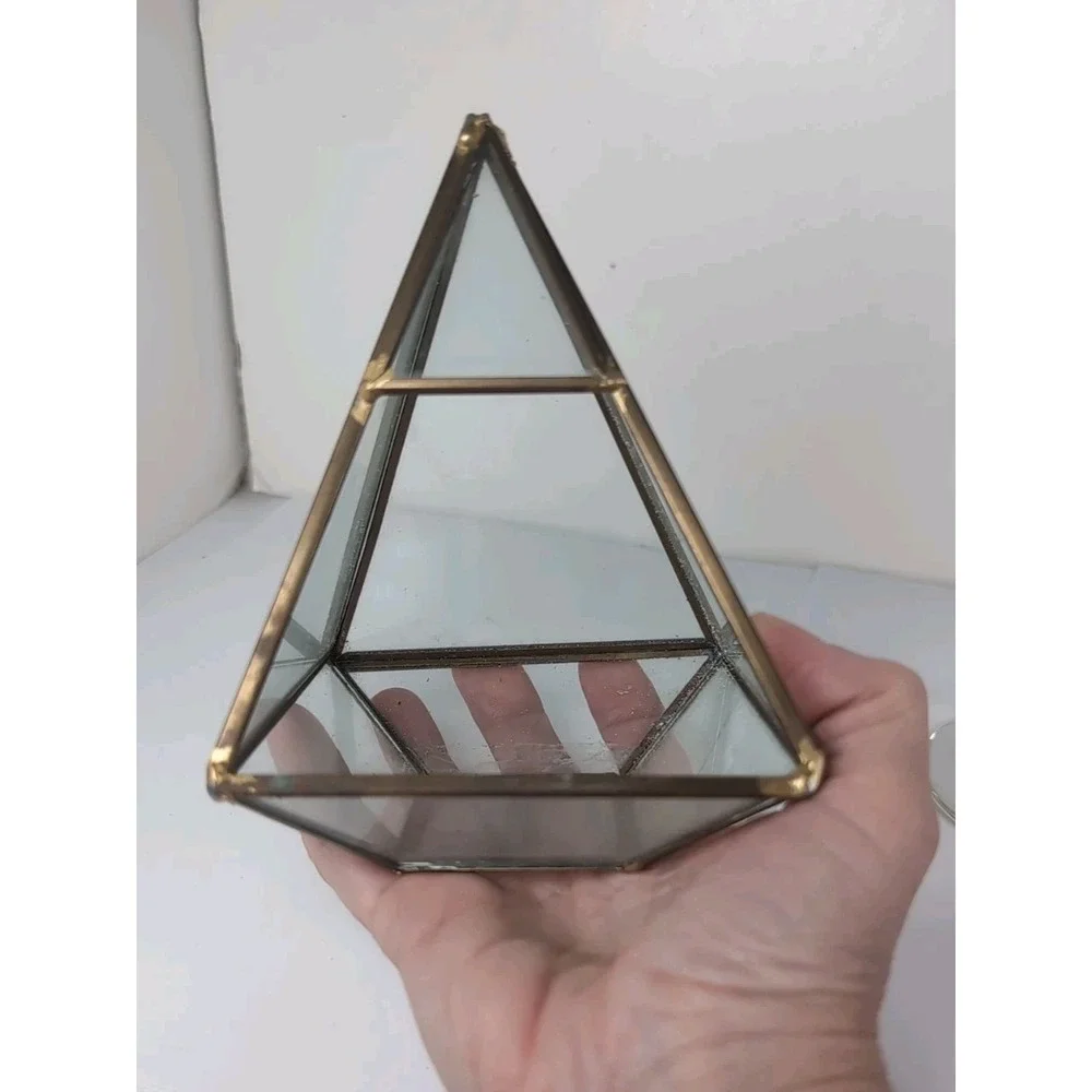Vintage Geometric Terrarium Planter Brass & Glass Succulents Holder 6